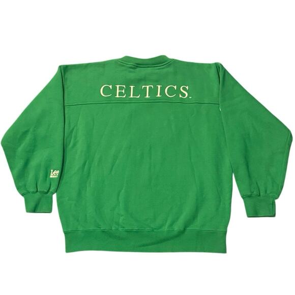 Vintage 90s Boston Celtics Embroidered Green Crewneck with Spellout Back Adult L - Picture 2 of 5